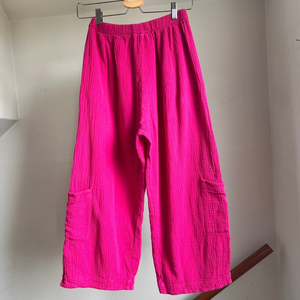 Bryn Walker Casbah Wide Leg Cropped Pants XS Hot‎ Pink Gauze Cotton Digitalis